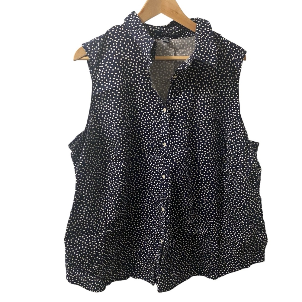 Chaps 2X Navy Polka Dot Sleeveless Cotton Women's Top